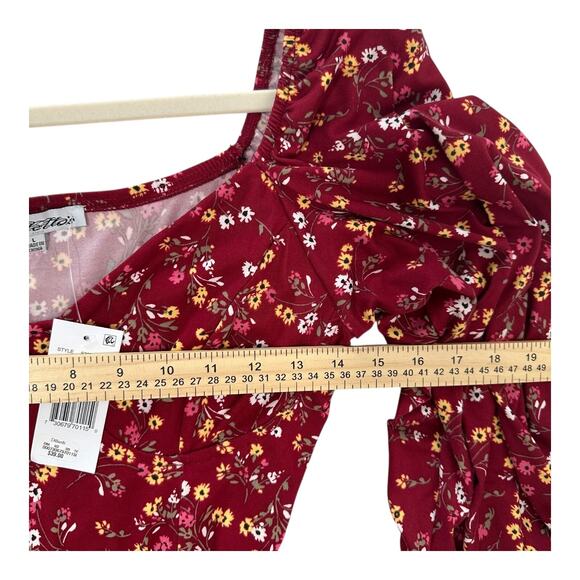 Stilletto’s Burgundy Mini Floral Dress with Ballon Sleeves and Pockets (L) - Picture 8 of 10